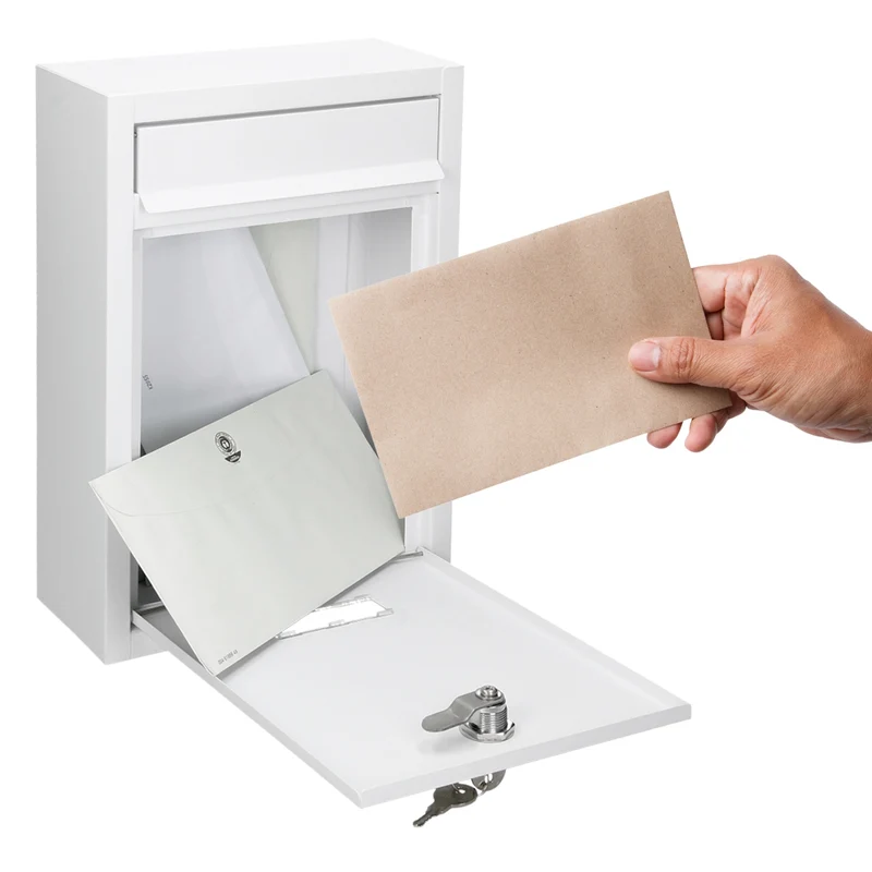 Briefkasten mit 2 Schlüsseln 215x9x32 cm Weiß aus Stahl