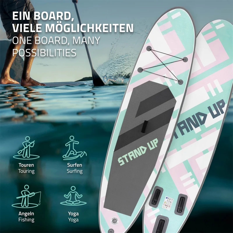 Stand Up Paddle aufblasbares SUP Board 308x78x10 cm in Rosa/Mint aus PVC inkl. Pumpe und Tragetasche