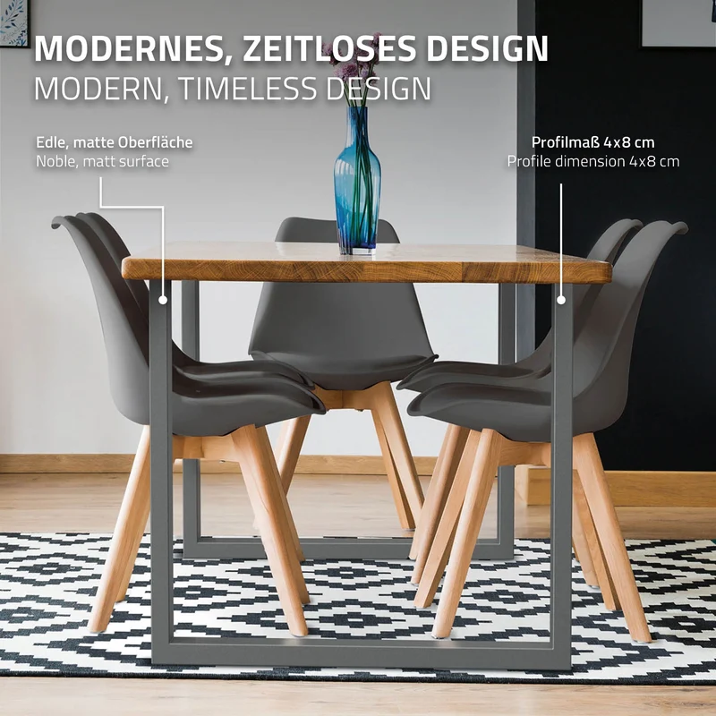 B-Ware Tischbeine Tischgestell 2er Set U-Design 80x72 cm Grau aus Stahl ML-Design