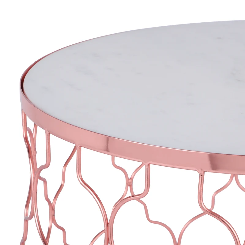 Beistelltisch 2er Set Ø 40/45 cm Weiß aus Metall und Marmor WOMO-Design