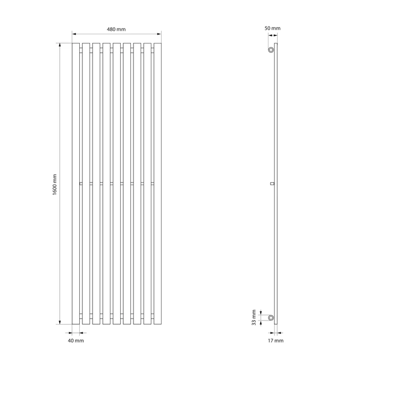 Badheizkörper Stella 480x1600 mm Anthrazit mit Wand Anschlussgarnitur
