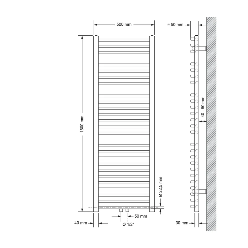 Badheizkörper Mittelanschluss 500x1500 mm Anthrazit gebogen inkl. Montagematerial LuxeBath