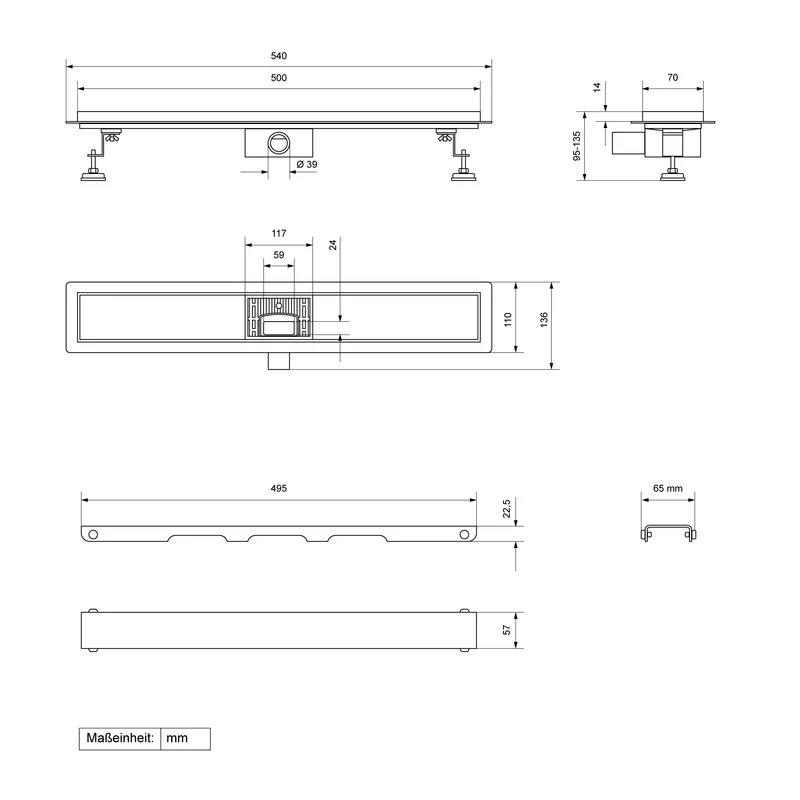 ML-Design Duschrinne geschlossen 50cm Silber aus Edelstahl