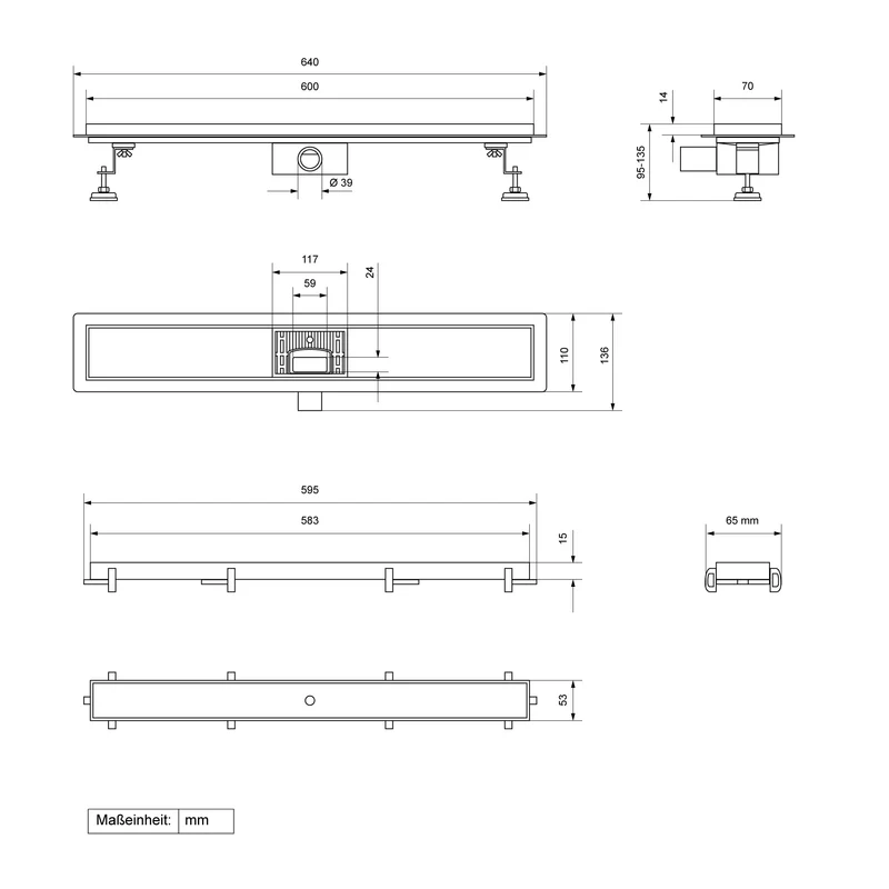 ML-Design Duschrinne befliesbar 60cm Silber aus Edelstahl