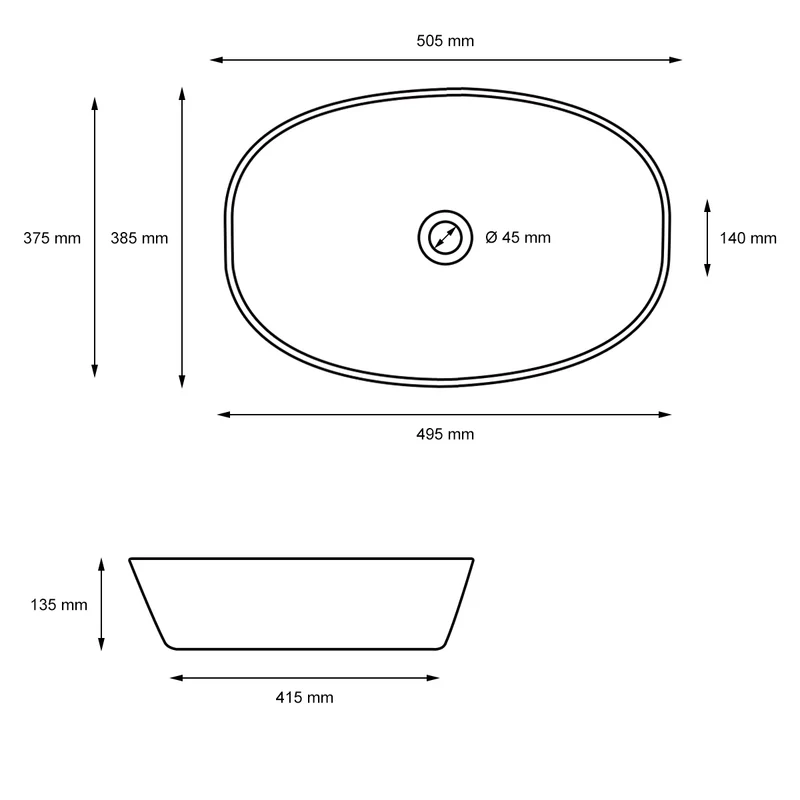 B-Ware Waschbecken Ovalform, 505x385x135 mm, weiß, ohne Überlauf, aus Keramik