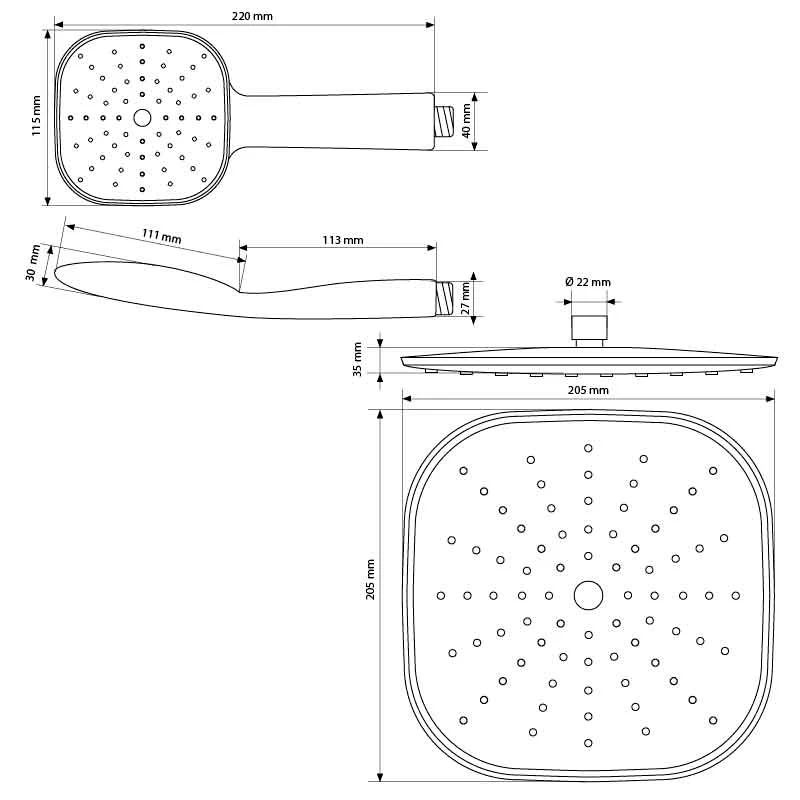 Regendusche Set oval Weiß aus Edelstahl mit Anti-Kalk Düsen