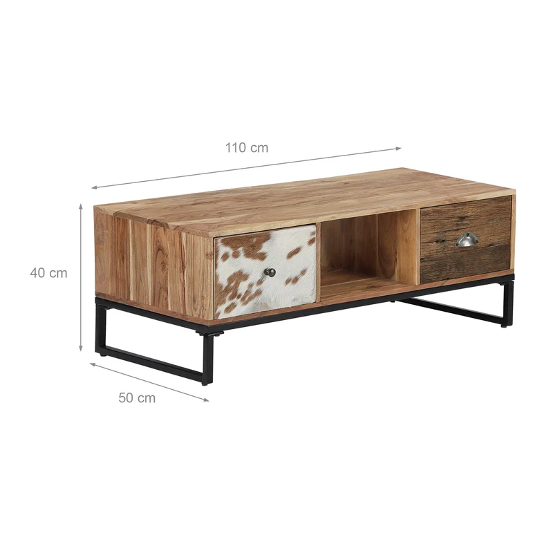 TV-Lowboard mit zwei Schubladen 110x50x40 cm aus Akazien- und Schwellenholz mit Metallbeine WOMO-Design