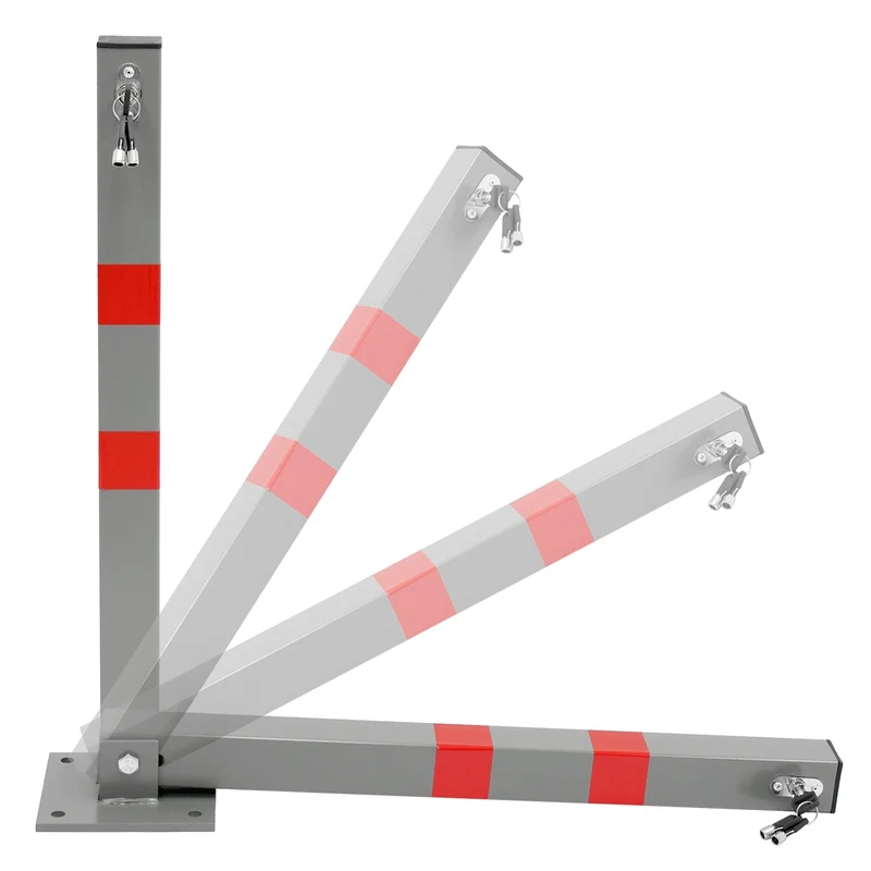 4er Set Parkplatzsperre 70 cm eckig mit Roten Warnstreifen und 3 Schlüssel aus Stahl