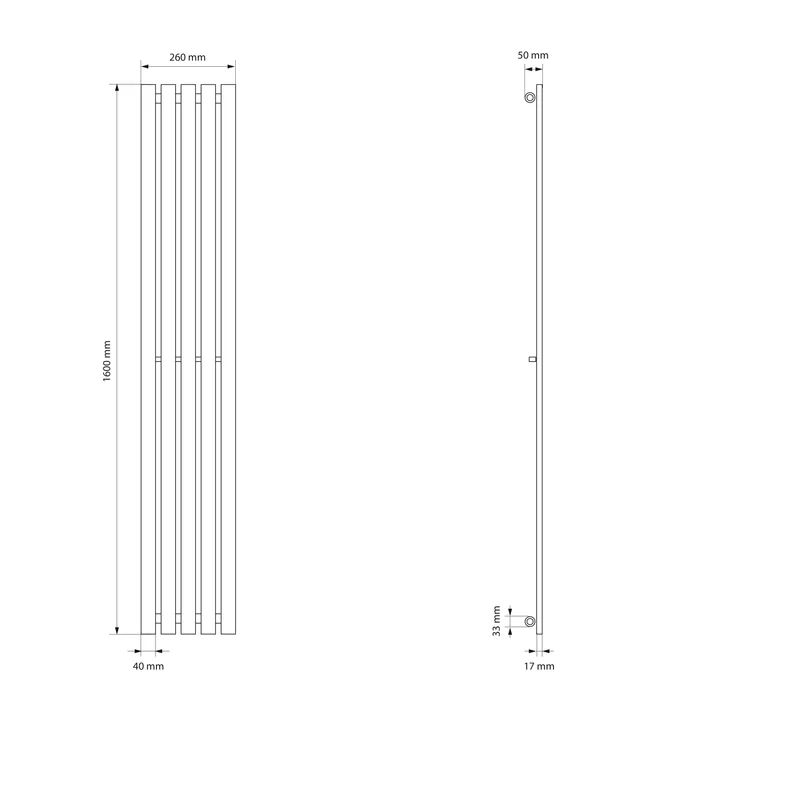 Vertikal Paneelheizkörper Stella 260x1600 mm Anthrazit mit Boden Anschlussgarnitur
