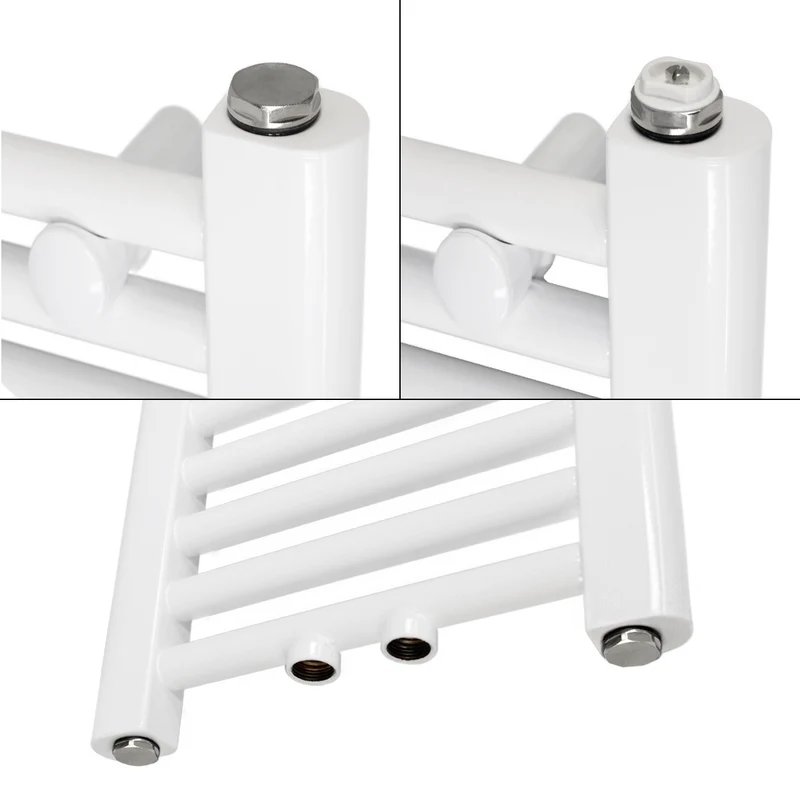 Badheizkörper Mittelanschluss 500x1800 mm Weiß gebogen mit Wand Anschlussgarnitur LuxeBath