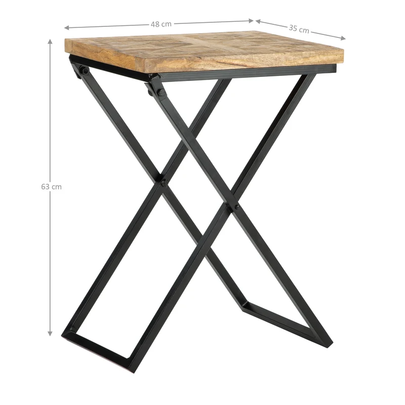 Beistelltisch 48x35x63 cm Schwarz aus Mangoholz und Metall WOMO-Design
