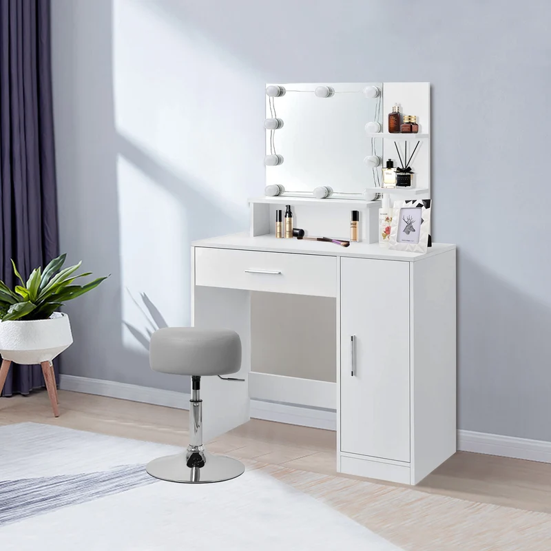 B-Ware Sitzhocker Ø 33 cm Hellgrau aus verchromter Stahl ML-Design