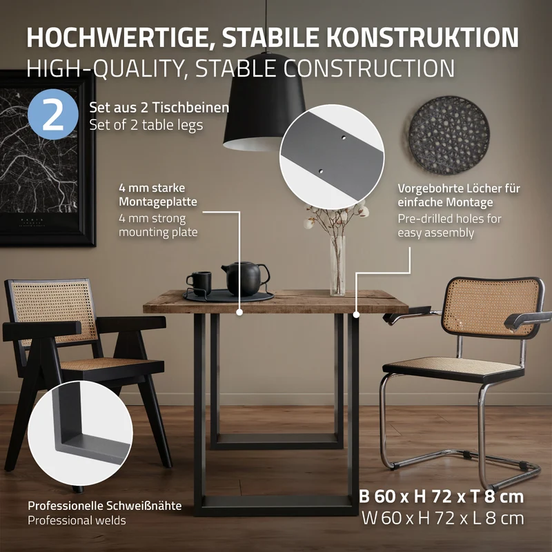 B-Ware Tischbeine 2er Set 60x72 cm Anthrazit aus Stahl