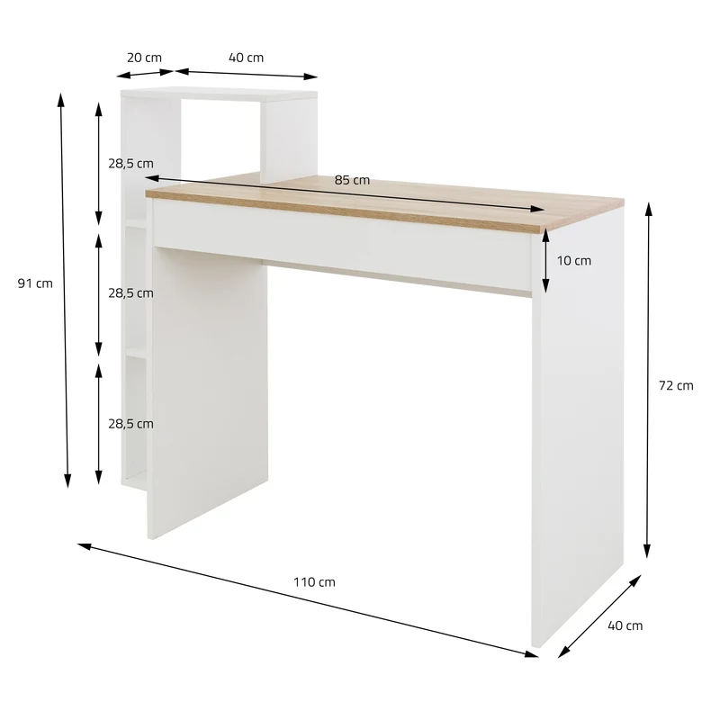 Schreibtisch mit Regal 110x72x40 cm Weiß/Sonoma-Eiche aus Holz ML-Design