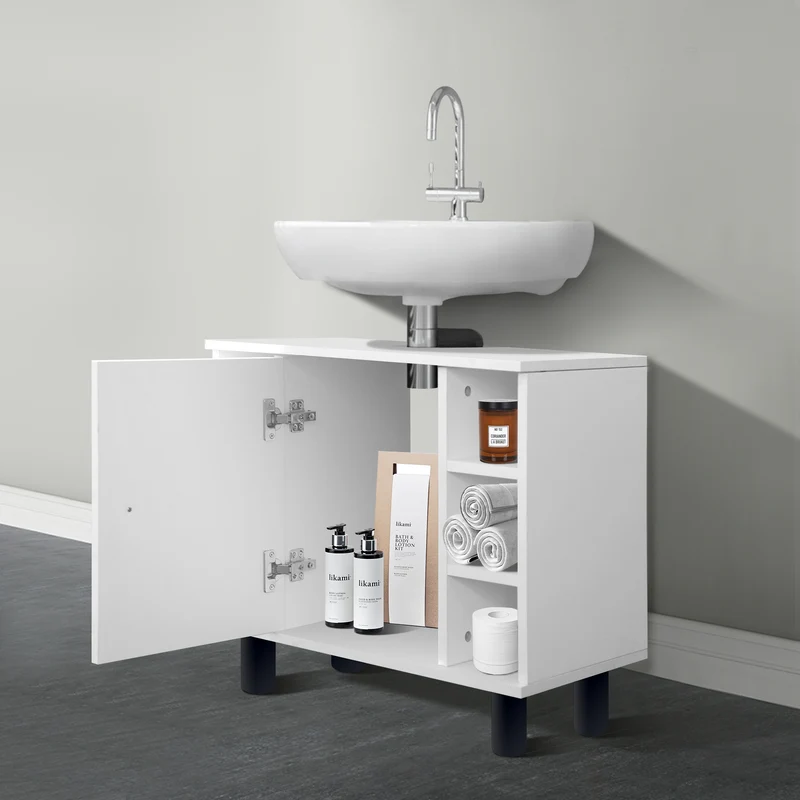 Badmöbel Set 2-Teilig modernen Stil Weiß aus Holz ML-Design