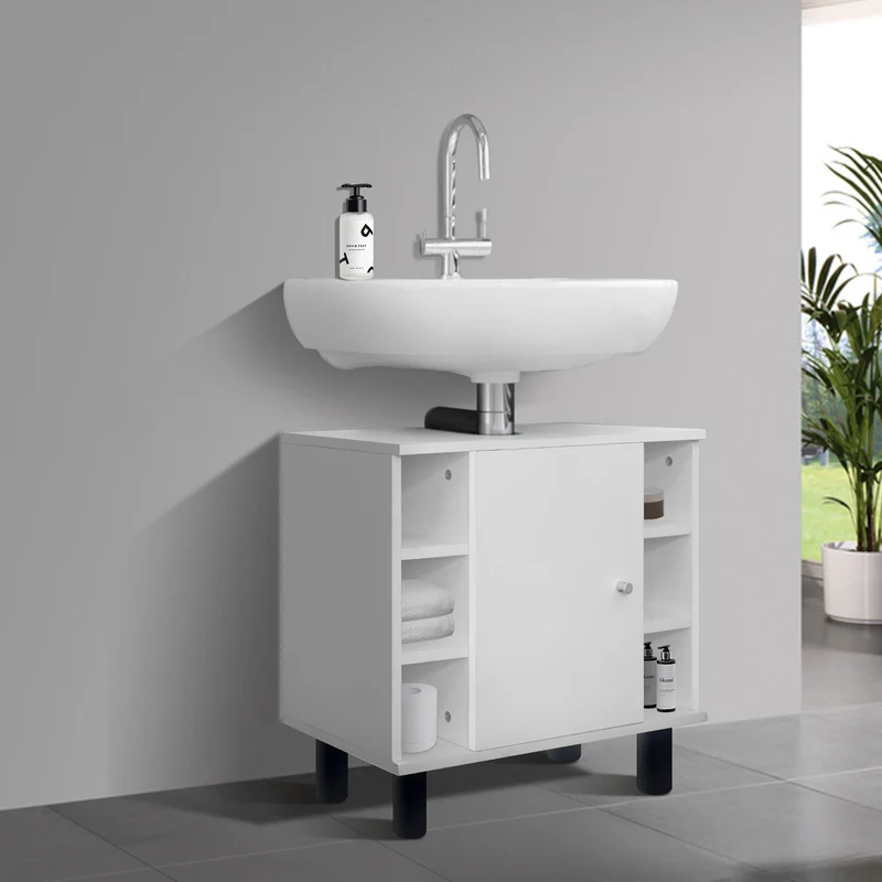 Badmöbel Set 2-Teilig modernen Stil Weiß aus Holz ML-Design