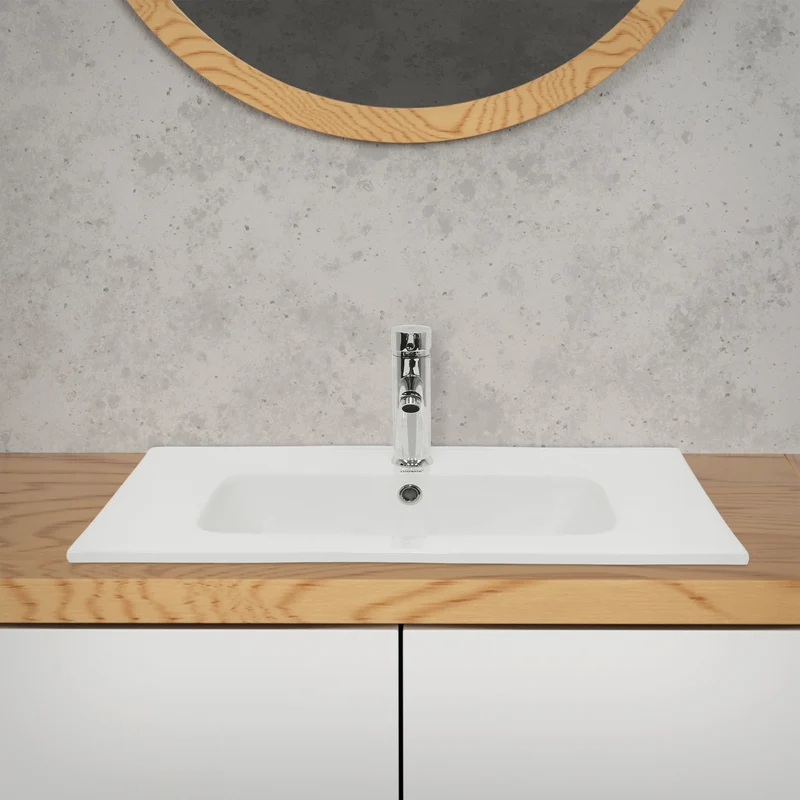 Waschbecken inkl. Ablaufgarnitur mit Überlauf 71x46x16,5 cm Weiß aus Keramik ML-Design