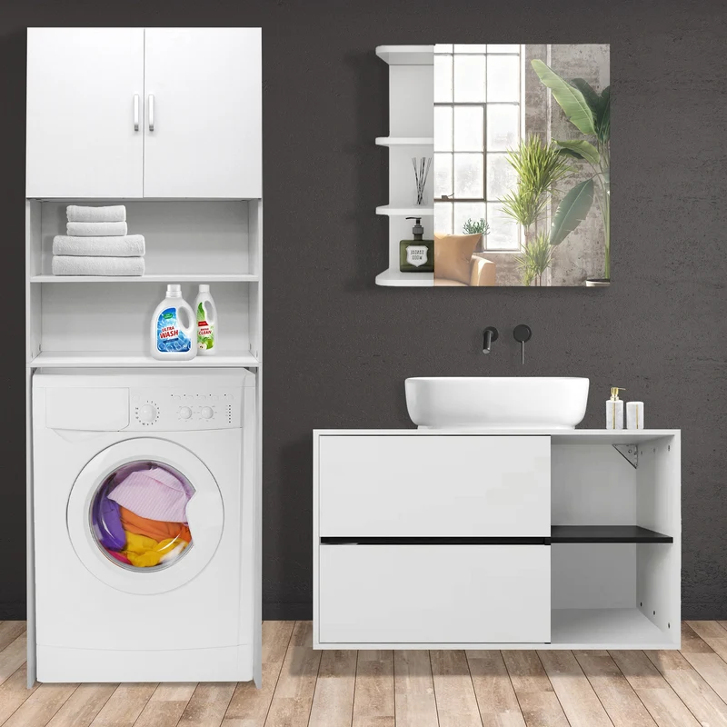 Badmöbel Set 3-Teilig modernen Stil Weiß aus Holz ML-Design