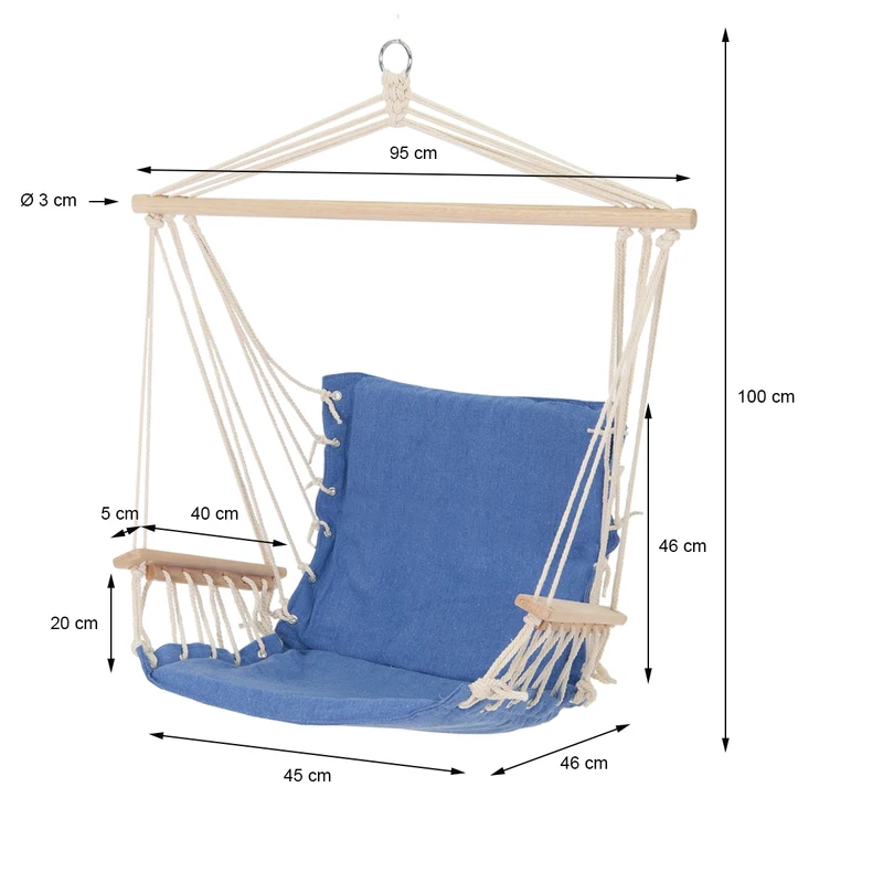 Hängesessel mit Gestell 45x100x46 cm Blau aus Baumwolle und Hartholz
