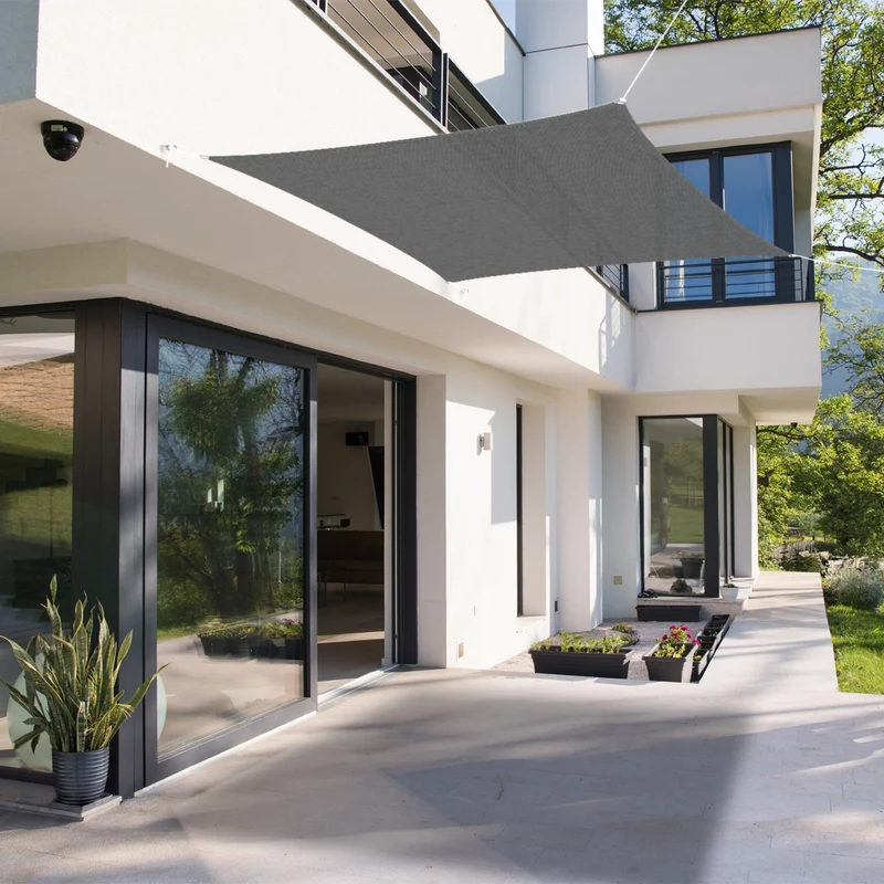 Sonnensegel quadrat 5x5 m Grau 100% HDPE mit UV Schutz inkl. Befestigungsseile