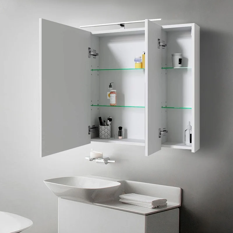 B-Ware Spiegelschrank 3-Türig mit LED-Beleuchtung 90,4x72x15 cm Weiß ML-Design