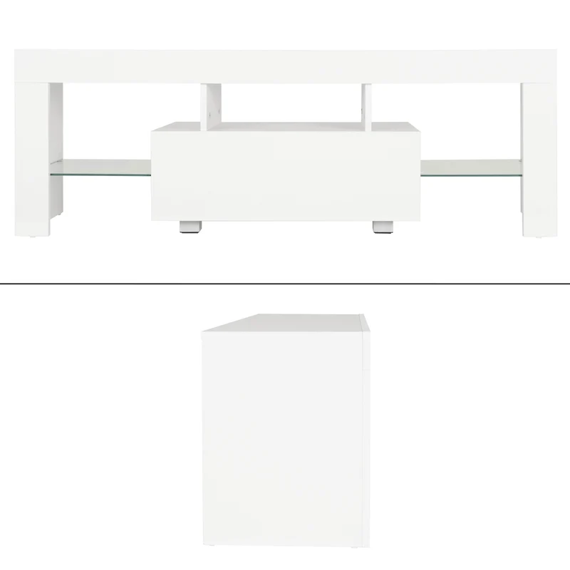 B-Ware TV Lowboard mit LED-Beleuchtung 130x49x45 cm Weiß inkl. Glasregal ML-Design