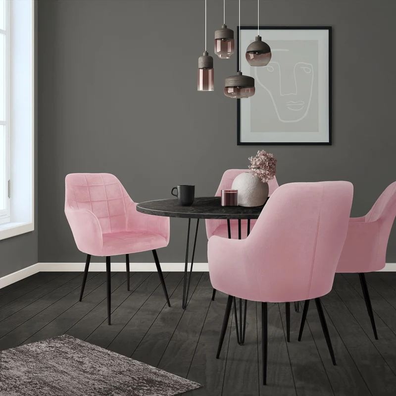 Esszimmerstuhl 2er Set mit Rücken- und Armlehnen Rosa Küchenstuhl mit Microfaser-Samtbezug