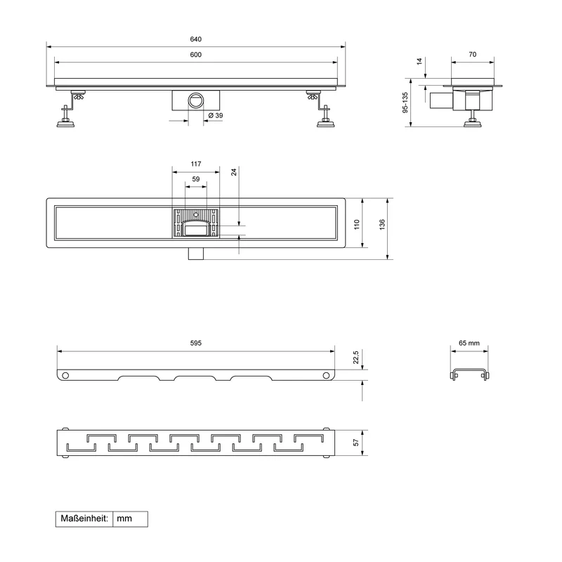 ML-Design Duschrinne geschlitzt 60cm Silber aus Edelstahl