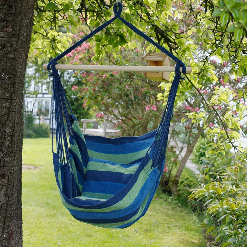 Hängesessel mit Gestell und Kissen Blau/Grün aus Baumwolle belastbar bis 120 kg