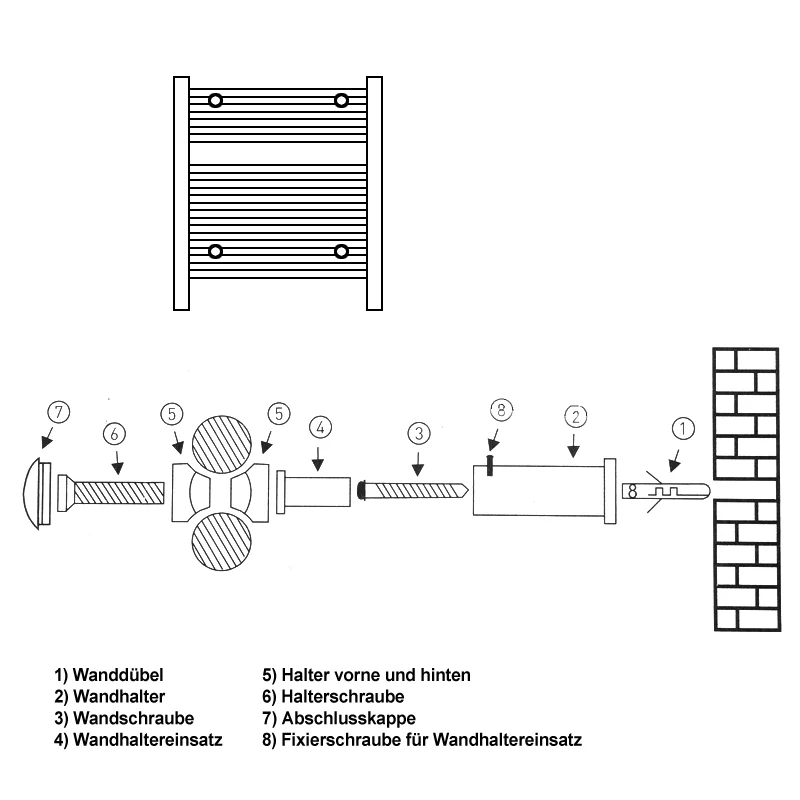 Montagematerial für gerade und gebogene Badheizkörper LuxeBath