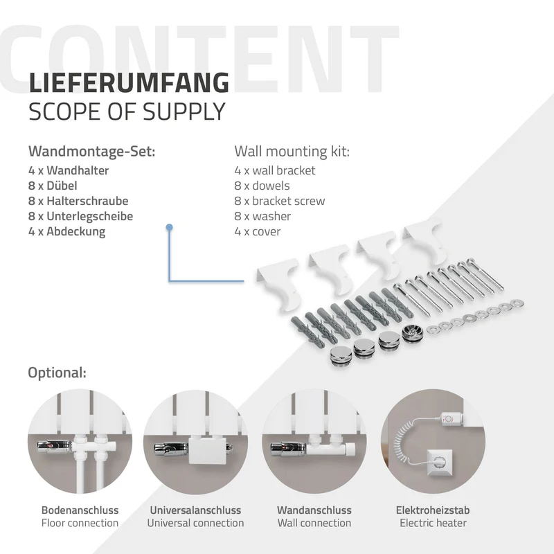 Paneelheizkörper Doppellagig 30x160 cm Weiß inkl. Wand Anschlussgarnitur ML-Design