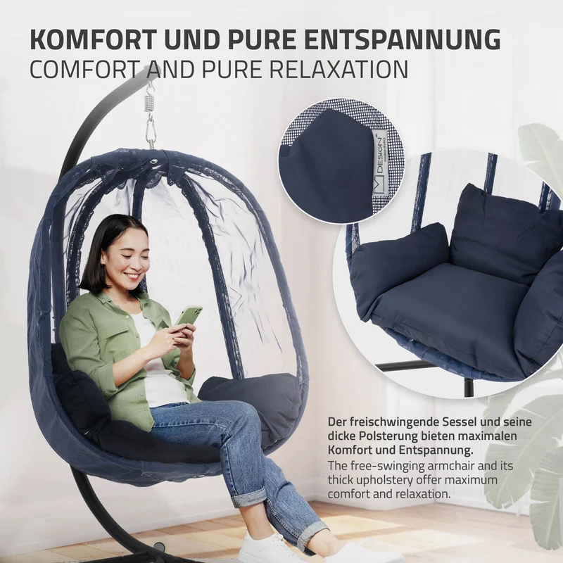 Hängesessel 100x105x177 cm Navy aus Stahl mit Gestell und Sitzkissen 150kg ML-Design