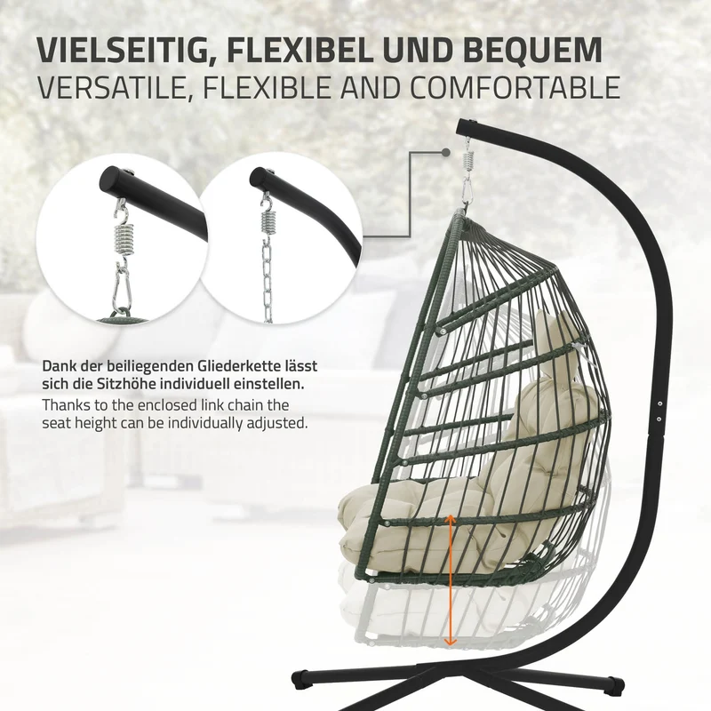 Hängesessel 100x105x195 cm Khaki aus Polyester mit Gestell und Kissen ML-Design