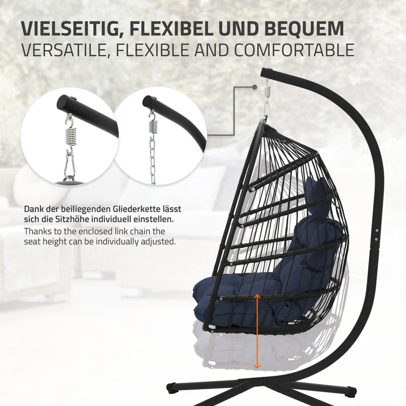 Hängesessel 100x105x195 cm Navyblau aus Polyester mit Gestell und Kissen ML-Design
