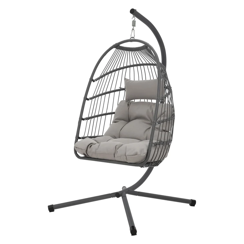 Hängesessel 100x105x195 cm Grau aus Polyester mit Gestell und Kissen ML-Design