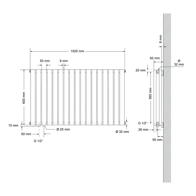 Paneelheizkörper Doppellagig mit Heizstab 600W 600x1020 mm Weiß LuxeBath