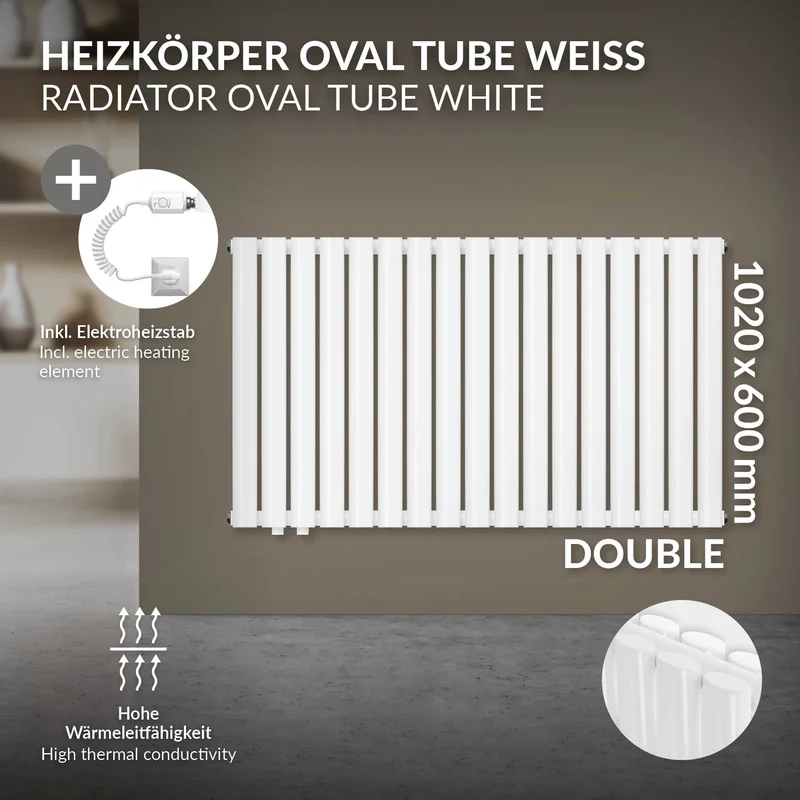 Paneelheizkörper Doppellagig mit Heizstab 300W 600x1020 mm Weiß LuxeBath