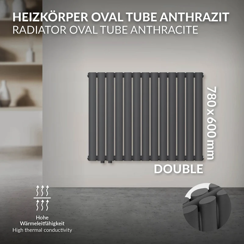 Paneelheizkörper Doppellagig 600x780 mm Anthrazit ML-Design
