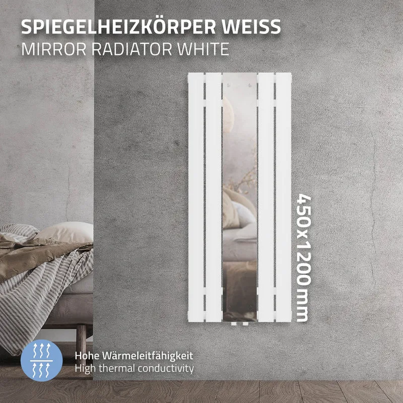 Badheizkörper Flach mit Spiegel 1200x450 mm Weiß ML-Design