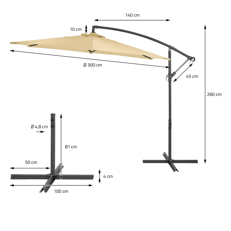 Ampelschirm mit Kurbel inkl. Abdeckung und Ständer Ø 300 cm Braun aus Polyester