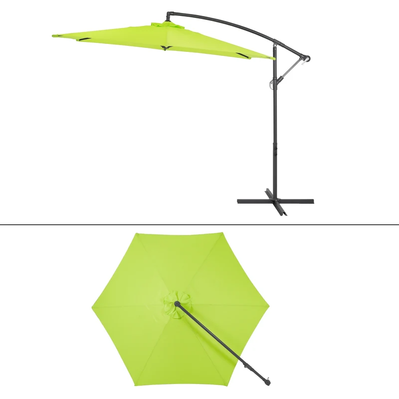 Sonnenschirm mit Kurbel und Abdeckung inkl. Ständer Ø 300 cm Hellgrün aus Polyester und Aluminium