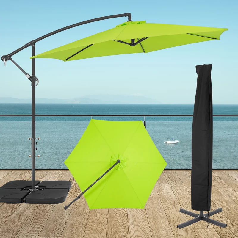 Sonnenschirm mit Kurbel und Abdeckung inkl. Ständer Ø 300 cm Hellgrün aus Polyester und Aluminium