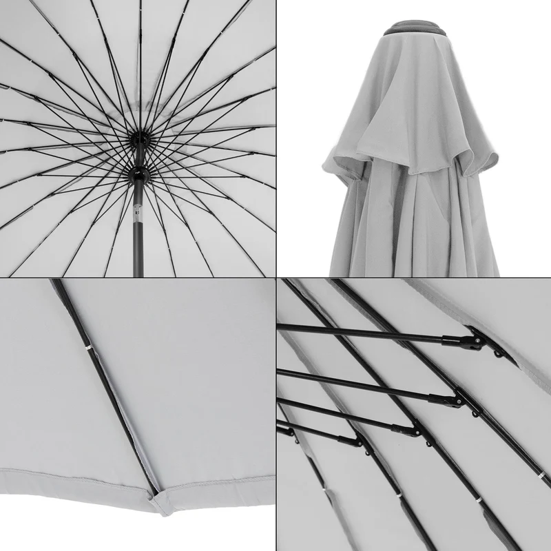 Sonnenschirm Shanghai mit Ständer Ø 325 cm Hellgrau aus Aluminium und Polyester ML-Design