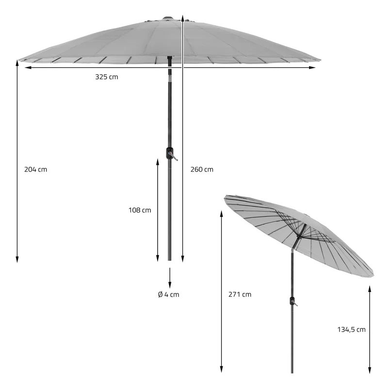 Sonnenschirm Shanghai mit Ständer Ø 325 cm Hellgrau aus Aluminium und Polyester ML-Design