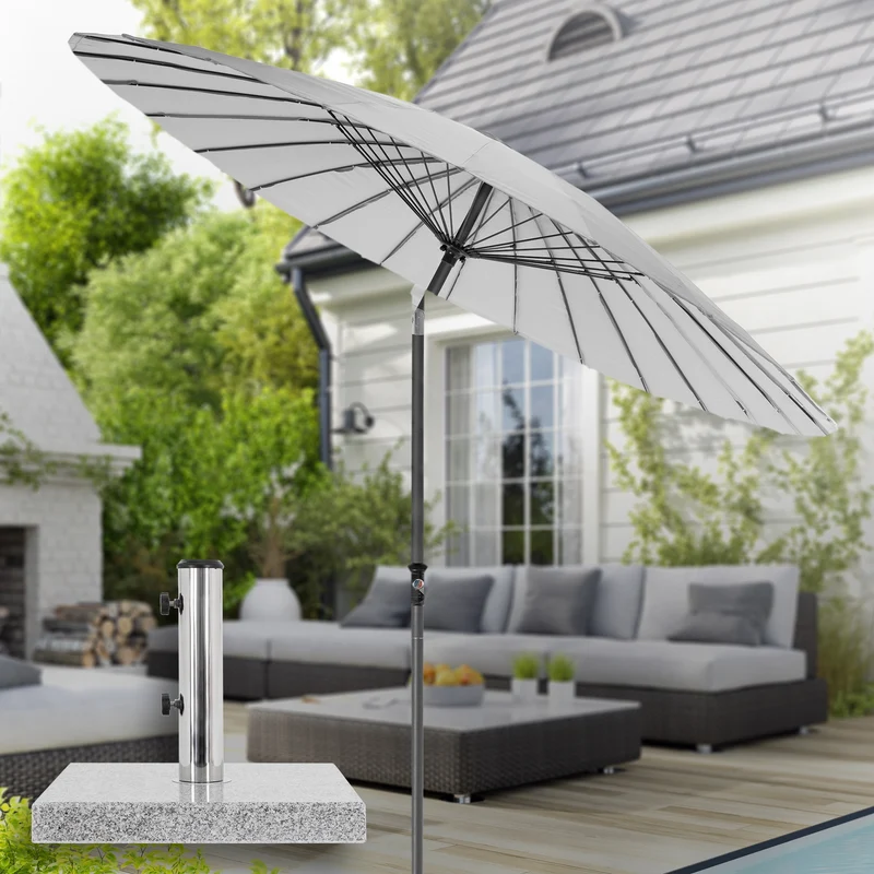 Sonnenschirm Shanghai mit Ständer Ø 325 cm Hellgrau aus Aluminium und Polyester ML-Design