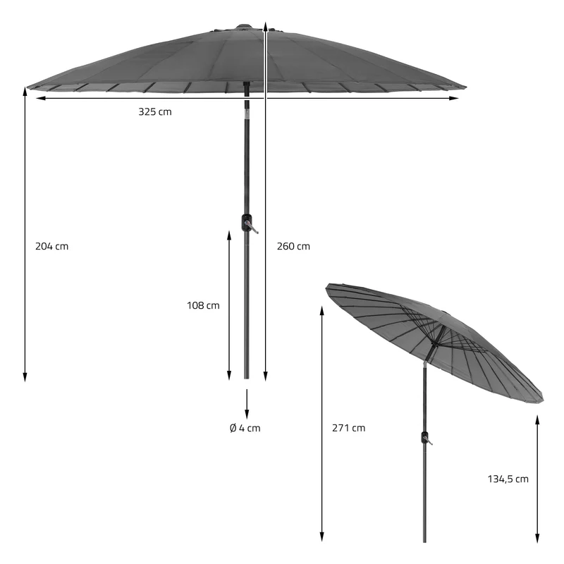 Sonnenschirm Shanghai mit Ständer Ø 325 cm Anthrazit aus Aluminium und Polyester ML-Design