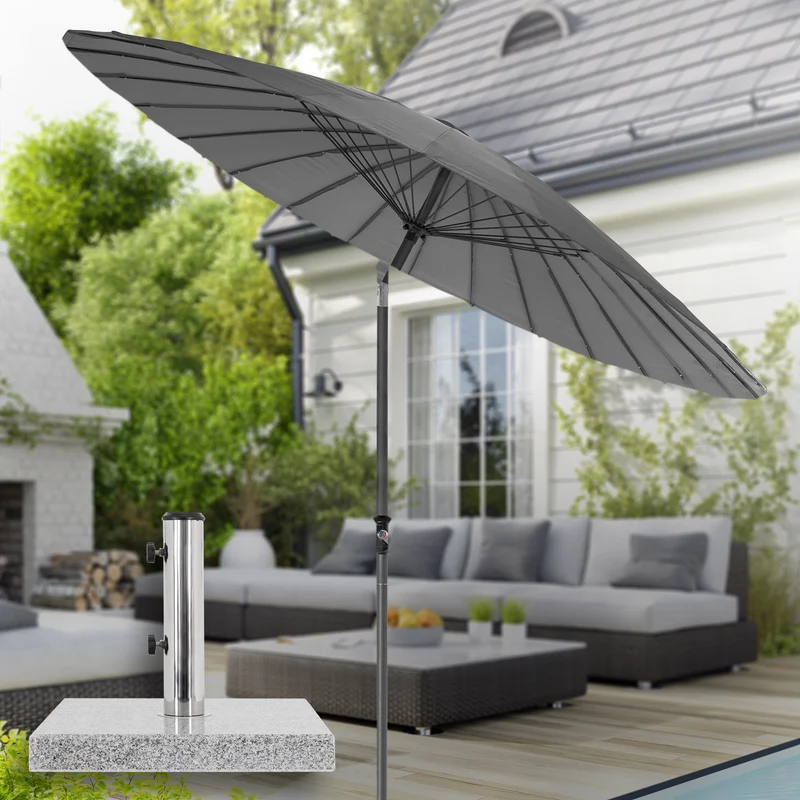 Sonnenschirm Shanghai mit Ständer Ø 325 cm Anthrazit aus Aluminium und Polyester ML-Design