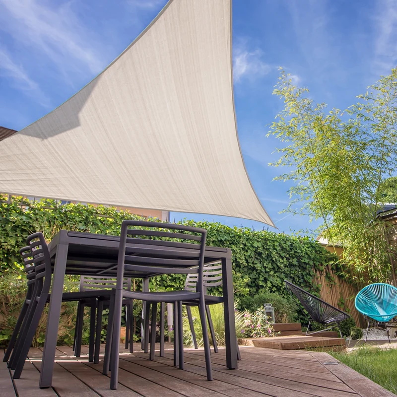 Sonnensegel dreieck 5x5x5 m Creme 100% HDPE mit UV Schutz inkl. Befestigungsseile