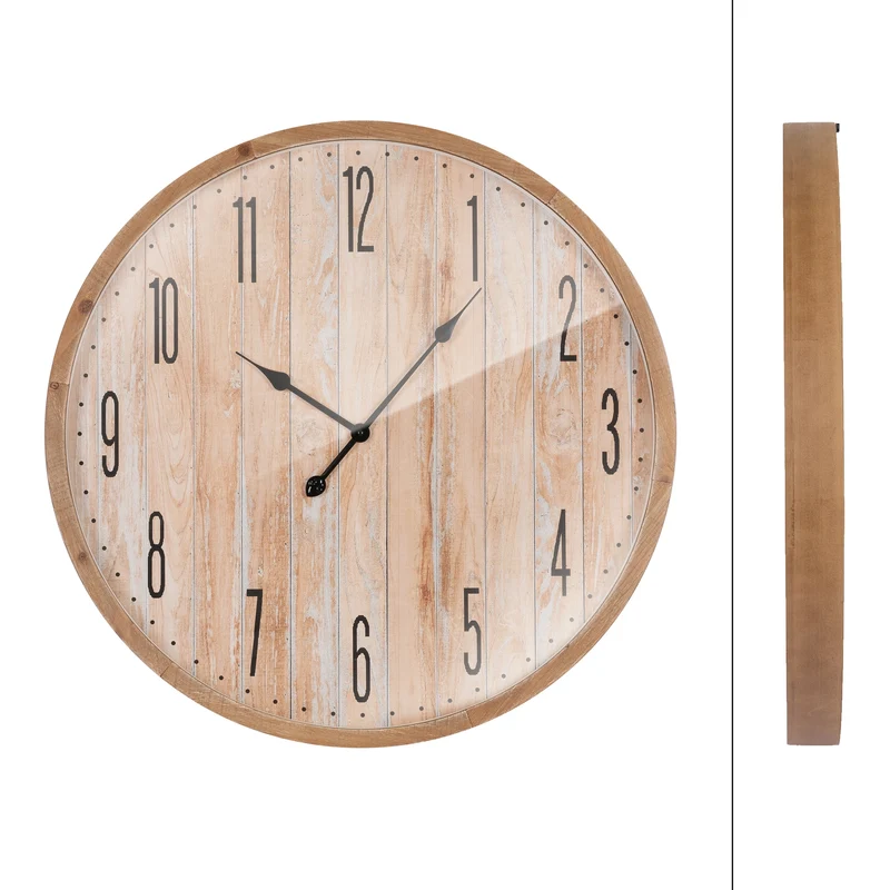 Große Wanduhr Ø 76 cm Fichtenoptik aus MDF mit arabischen Ziffern