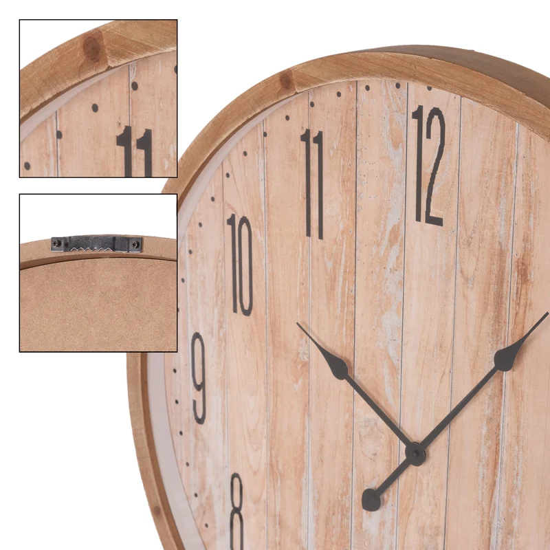 Große Wanduhr Ø 76 cm Fichtenoptik aus MDF mit arabischen Ziffern